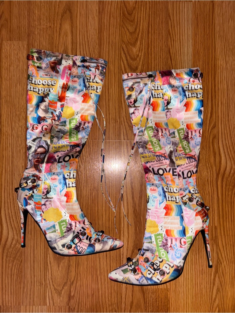 Cape Robbin Multicolor Collage Knee-High Stiletto Boots - Women's